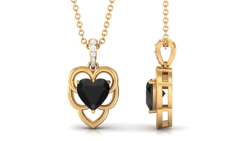 Black onyx heart pendant with diamond accents by Rosec Jewels, crafted in 2 carat size for elegant jewelry display.