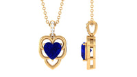 Heart Shape Created Blue Sapphire Leaf Pendant with Diamond Accent Bail