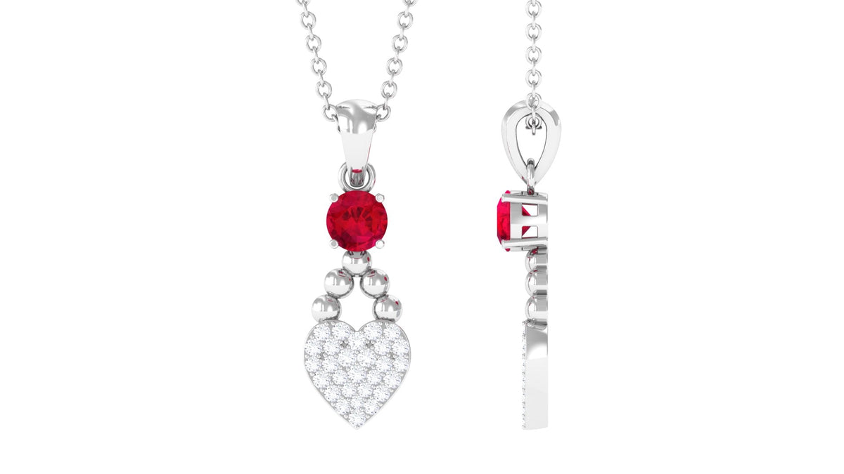 Round Cut Created Ruby and Diamond Heart Pendant