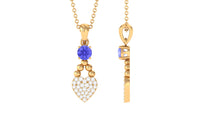 Tanzanite and Diamond Heart Drop Pendant with Beaded Detailing