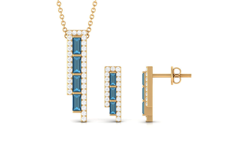 London Blue Topaz and diamond jewelry set featuring bar-shaped pieces, crafted by Rosec Jewels.