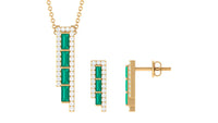 1.75 CT Baguette Cut Emerald Designer Bar Jewelry Set with Diamond