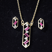 Genuine Ruby and Diamond Dangle jewelry Set