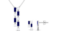 Natural Baguette Blue Sapphire Diamond Necklace and Earrings Set
