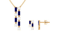 Natural Baguette Blue Sapphire Diamond Necklace and Earrings Set