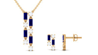 Natural Baguette Blue Sapphire Diamond Necklace and Earrings Set