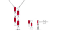 Created Ruby and Diamond Dangle Jewelry Set