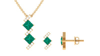 Princess Cut Emerald Modern Jewelry Set with Diamond