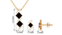 Real Garnet Pendant and Earrings Set with Diamond