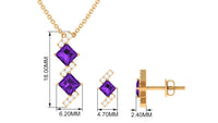 Natural Princess Cut Amethyst Diamond Jewelry Set for Women