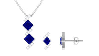 Princess Cut Created Blue Sapphire Modern Jewelry Set with Diamond
