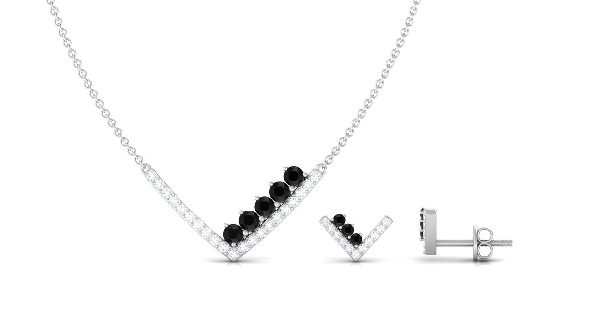 Created Black Diamond and Diamond V-Style Jewelry Set