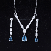 Pear Shape London Blue Topaz and Moissanite Wedding Necklace Earrings Set