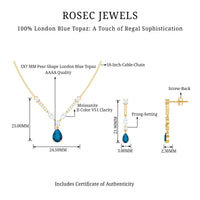 Pear Shape London Blue Topaz and Moissanite Wedding Necklace Earrings Set
