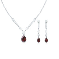 Garnet Drop & Dangle Necklace and Earrings Set with Moissanite