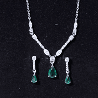 Lab Created Emerald and Moissanite Bridal Necklace Earrings Set