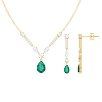 Lab Created Emerald and Moissanite Bridal Necklace Earrings Set
