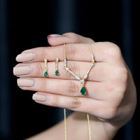 Lab Created Emerald and Moissanite Bridal Necklace Earrings Set