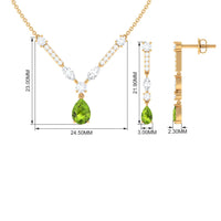Pear Shaped Peridot and Moissanite Bridal Necklace Earrings Set
