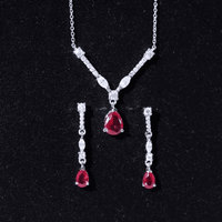 Lab Created Ruby and Moissanite Teardrop Necklace Earrings Set
