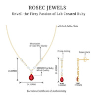 Lab Created Ruby and Moissanite Teardrop Necklace Earrings Set