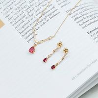 Lab Created Ruby and Moissanite Teardrop Necklace Earrings Set