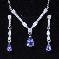 Tanzanite and Moissanite Drop Necklace Earrings Set