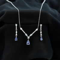Tanzanite and Moissanite Drop Necklace Earrings Set
