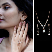 Natural Ethiopian Opal and Moissanite Teardrop Jewelry Set