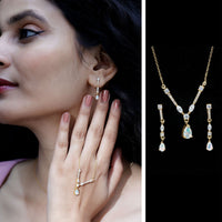 Natural Ethiopian Opal and Moissanite Teardrop Jewelry Set