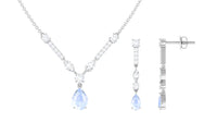 Pear Shape Moonstone and Moissanite Drop Necklace and Earrings