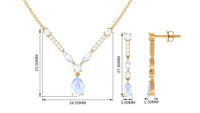 Pear Shape Moonstone and Moissanite Drop Necklace and Earrings