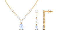 Pear Shape Moonstone and Moissanite Drop Necklace and Earrings