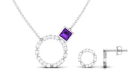 Princess Cut Amethyst and Diamond Eternity Jewelry Set