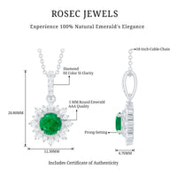 Natural Half Carat Emerald Flower Necklace with Diamond Halo