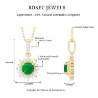Natural Half Carat Emerald Flower Necklace with Diamond Halo