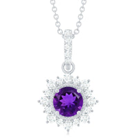 Certified Natural Amethyst Pendant Necklace with Diamond Halo