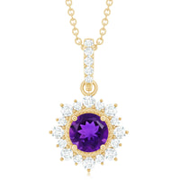 Certified Natural Amethyst Pendant Necklace with Diamond Halo