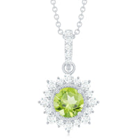 2 Carat Round Cut Peridot Halo Necklace with Diamond Bail