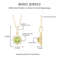 2 Carat Round Cut Peridot Halo Necklace with Diamond Bail