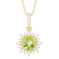 2 Carat Round Cut Peridot Halo Necklace with Diamond Bail