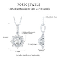 Round Moissanite Halo Necklace with Beaded Detailing