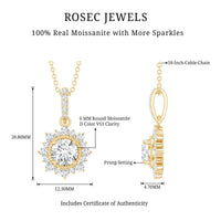 Round Moissanite Halo Necklace with Beaded Detailing