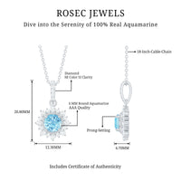 Natural 0.8 Carat Aquamarine Pendant Necklace with Diamond Halo