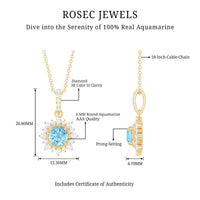 Natural 0.8 Carat Aquamarine Pendant Necklace with Diamond Halo