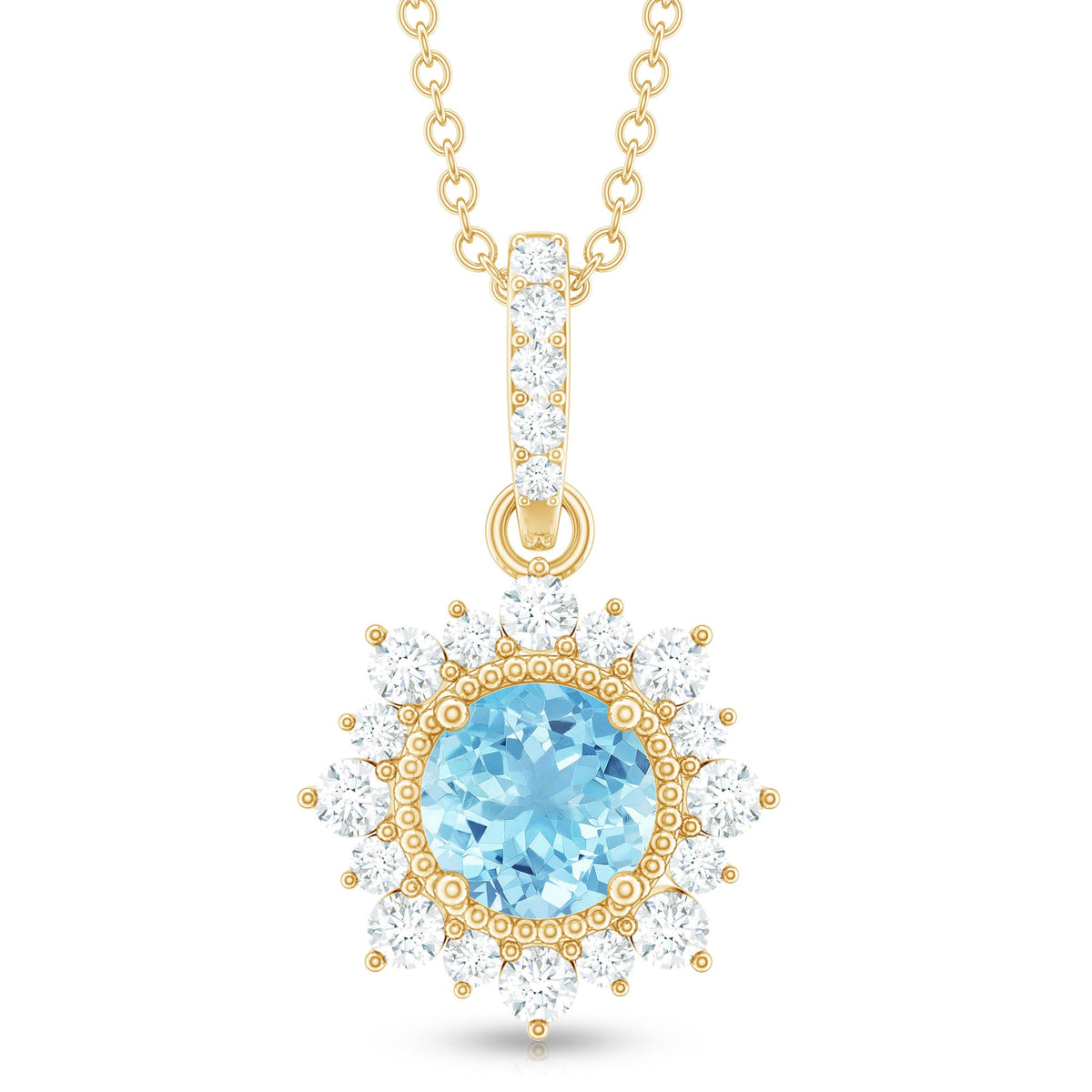 Natural 0.8 Carat Aquamarine Pendant Necklace with Diamond Halo