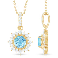 Natural 0.8 Carat Aquamarine Pendant Necklace with Diamond Halo