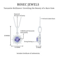Round Tanzanite Bridal Necklace with Diamond Accent Bail
