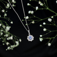 Round Tanzanite Bridal Necklace with Diamond Accent Bail