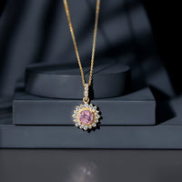 Natural 1.2 Carat Round Pink Tourmaline and Diamond Halo Pendant